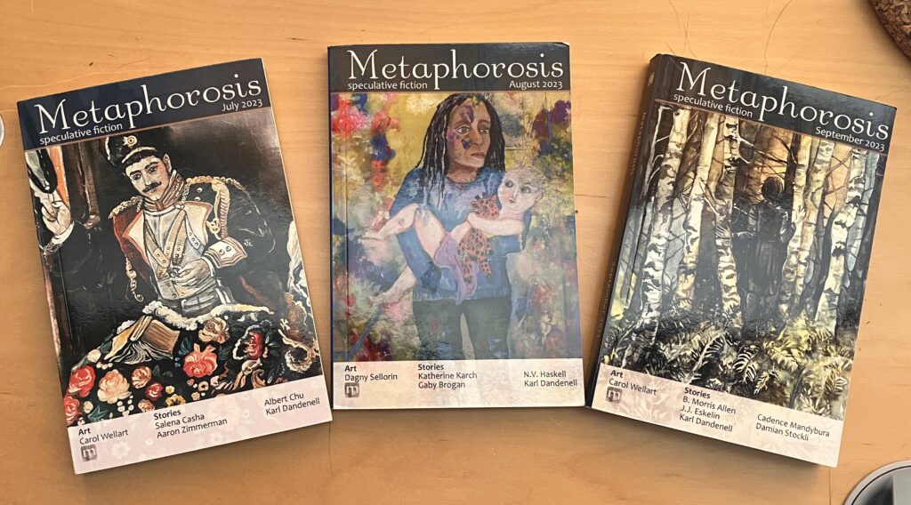three digest versions of Metaphorosis magazine